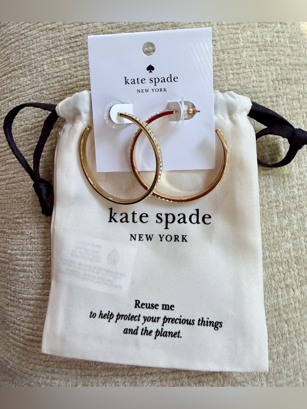 NEW KATE SPADE “RING IT UP” PAVÉ HOOP EARRINGS WITH DUST BAG